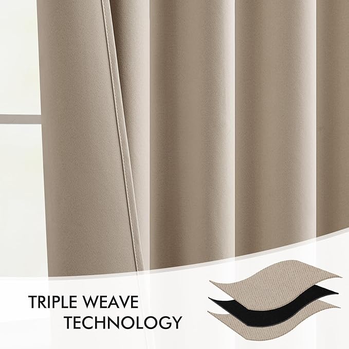 MIULEE Taupe Back Tab Blackout Curtains 102 Inch Long 2 Panels Set for Bedroom, Rod Pocket/Pinch Pleated Thermal Insulated Living Room Darkening Light Blocking Floor to Ceiling Drapes