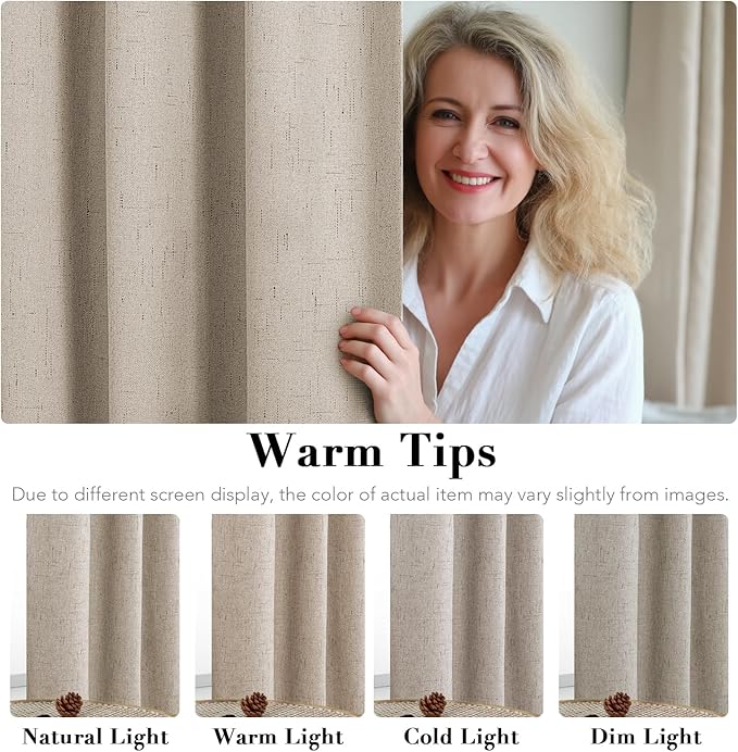 H.VERSAILTEX 100% Blackout Curtains for Bedroom Thermal Insulated Linen Textured Curtains Heat and Full Light Blocking Drapes Living Room Curtains 2 Panel Sets, Cobblestone, 52x108 Inch