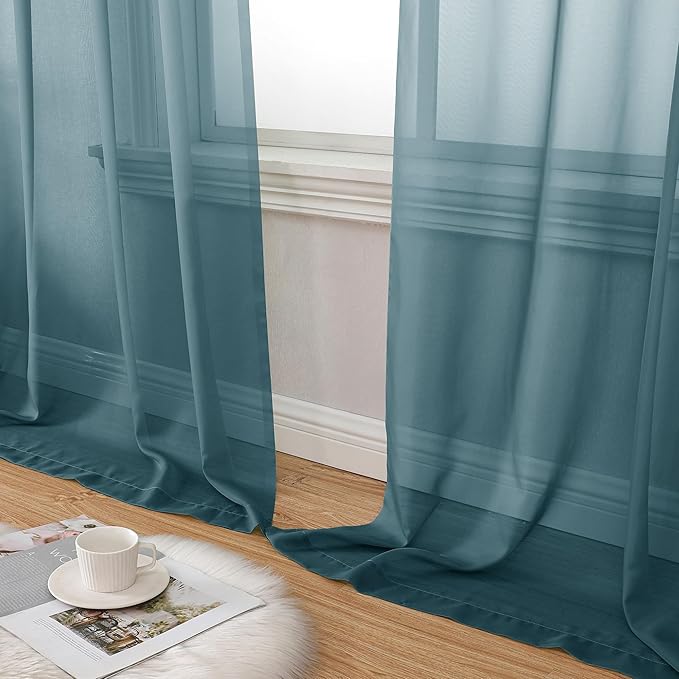 Aiyufeng Dusty Blue Sheer Curtains 63 Inch Length 2 Panels Set, Light Filtering Airy Rod Pocket Dusty Blue Window Curtain Treatment Drapes for Kitchen Bedroom Living, Each 40Wx63L Inches