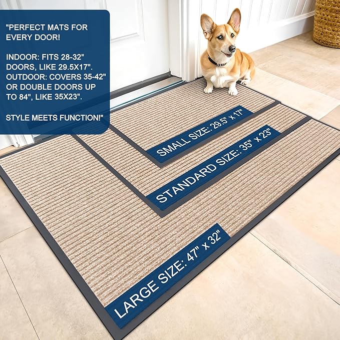 OLANLY Front Door Mat Indoor Outdoor Entrance, Waterproof Heavy Duty Doormat, Fade Resistant, Low Profile, Easy Clean Patio Porch Welcome Floor Mats for Entry, 47x17, Beige