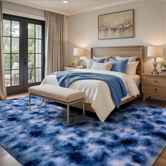 9x12 Ft Extra Large Shag Rugs for Living Room, Ultra Soft Fluffy Furry Area Rugs for Bedroom Indoor Floor, Aesthetic Carpet for Kids Home Decor (Blue)