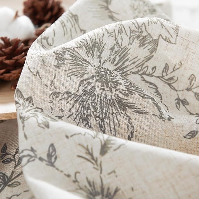 jinchan Linen Blend Curtain Floral Curtains for Living Room 54 Inch Length Grey Printed Curtain Rod Pocket Back Tab Farmhouse Peony Flower Patterned Drapes Bedroom Window Curtains Set 2 Panels