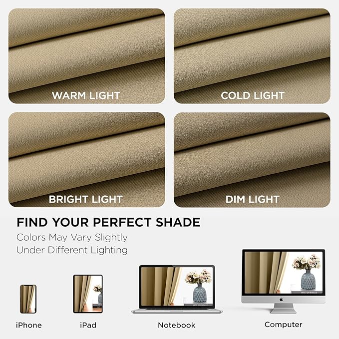 Joydeco Blackout Curtains 95 Inches Long 1 Panel, Thermal Insulated Long Curtains& Drapes 1 Piece, Room Darkening Grommet Drapes for Living Room Bedroom Window (W70 x L95 Inch, Beige)