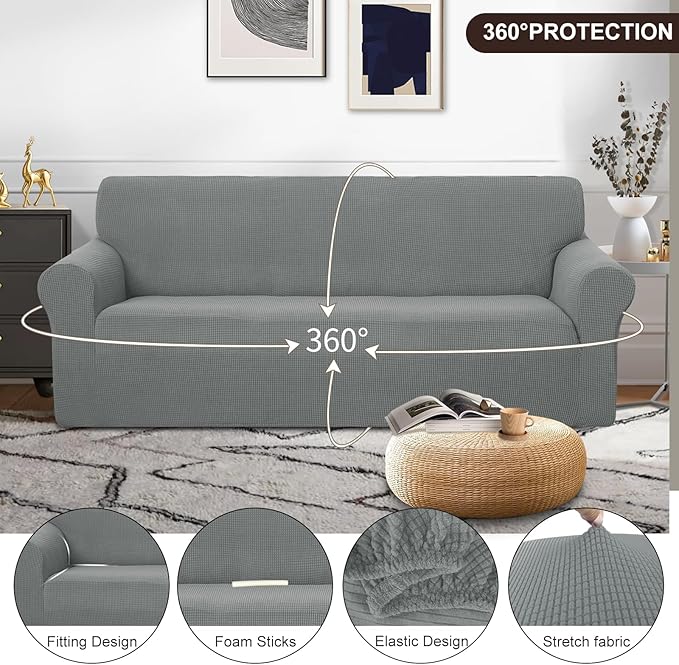 U-NICE HOME Stretch Couch Cover Sofa Cover Sofa Slipcover Furniture Protector for 4 Cushion Couch Sofa Pet Friendly(Oversized Sofa, Grey)