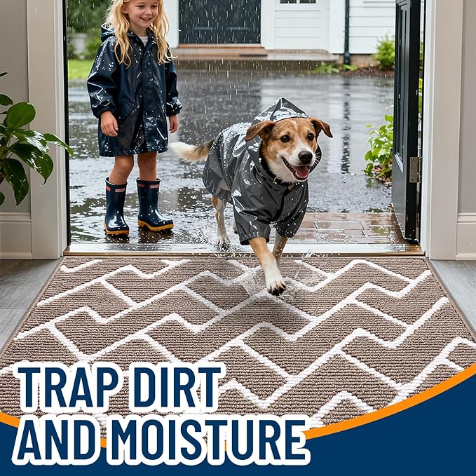 OLANLY Front Door Mat, Non-Slip Rubber Backing, Dirt Resistant and Absorbent, Washable, Easy to Clean Low-Profile Indoor Doormat for Back Door, Entryway, Inside Entrance, 32x20, Brown
