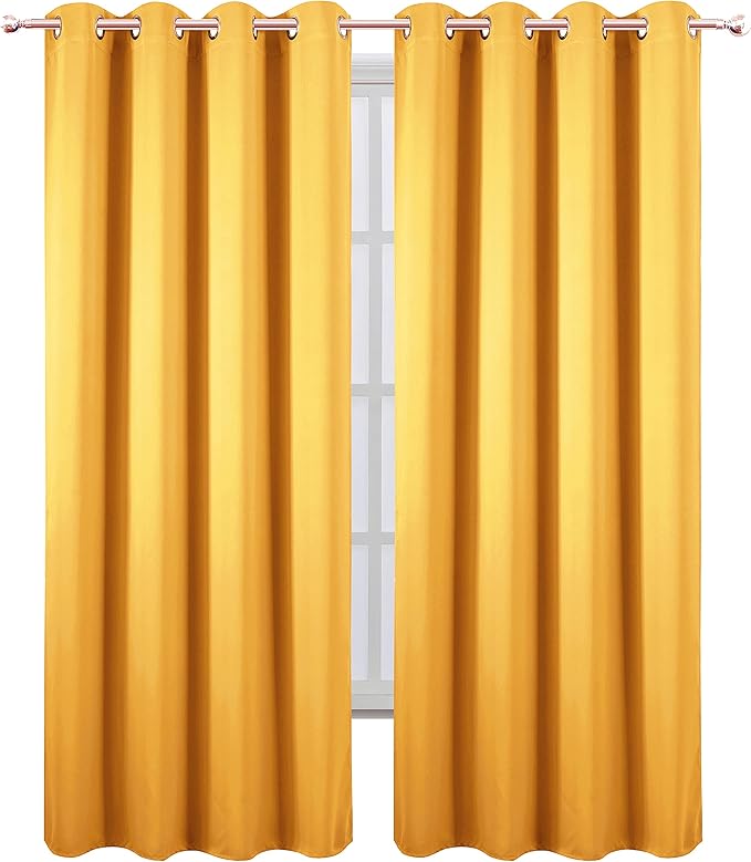 LEMOMO Blackout Curtains 66 x 95 inch/Yellow Curtains Set of 2 Panels/Thermal Insulated Room Darkening Bedroom Curtains