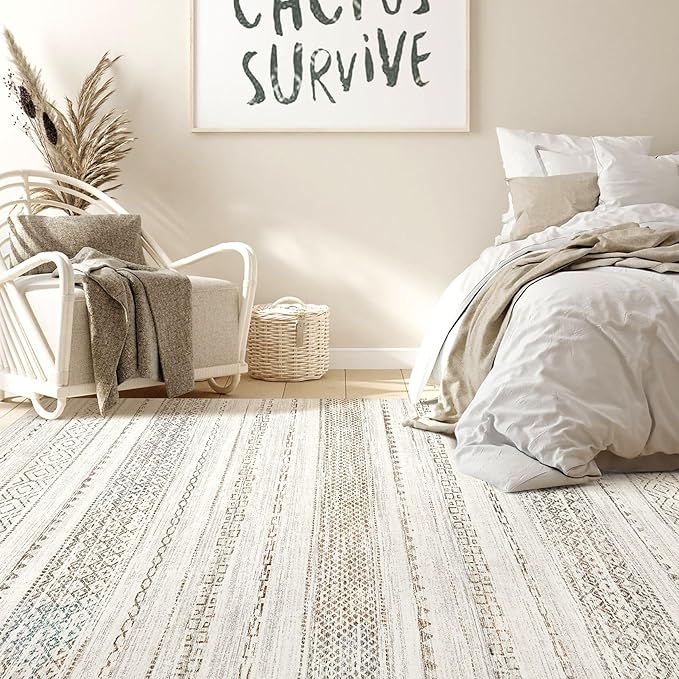 Nakagishi 10x12 Area Rug Living Room: Washable Boho Large Neutral Modern Soft Stain Resistant Farmhouse Indoor Floor Rug Non Slip Accent Carpet for Bedroom Nursery Kids Playroom Office- Colorful