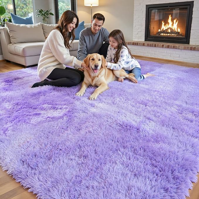 Rugs for Living Room 6x9, Alfombras para Salas Shag Large Plush Soft Area Rug, Shaggy Carpets for Bedroom, Kids Boys Girls Home Decor Aesthetic (Purple Starry, 6x9 Feet)