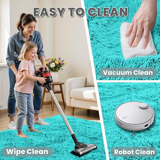 6x9 Area Rugs for Living Room Rug: Soft Fluffy Shag Teal Blue Rugs for Bedroom, Non-Slip Large Fuzzy Plush Rug Indoor Floor Carpet for Nursery Kids Boys Girls Room, Dorms, Playroom, Modern Home Decor