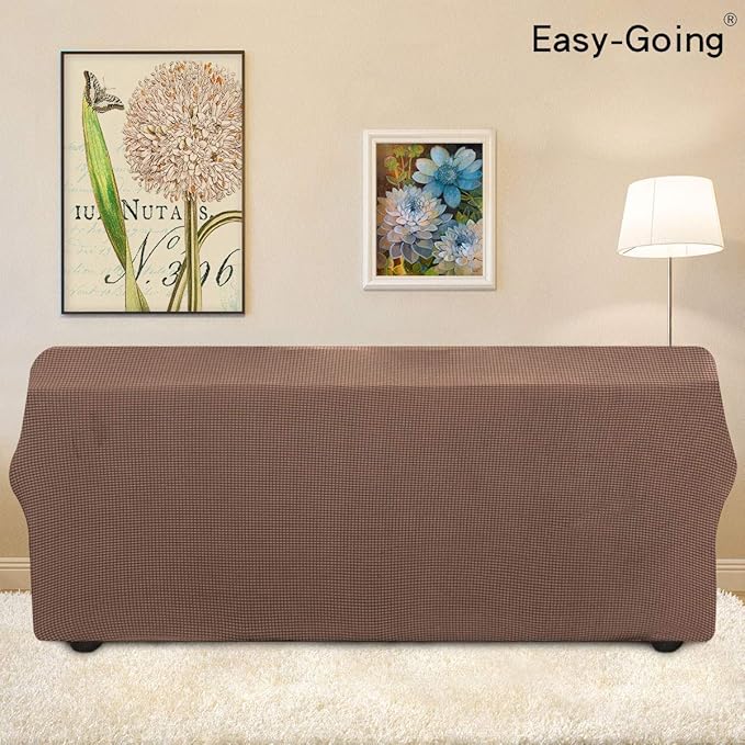 Easy-Going Stretch Oversized Sofa Slipcover 1-Piece Sofa Cover Furniture Protector Couch Soft with Elastic Bottom for Kids, Polyester Spandex Jacquard Fabric Small Checks Brown