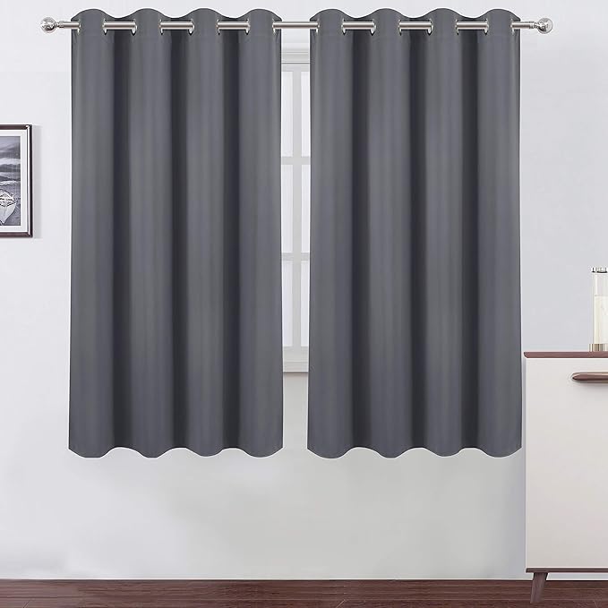 LEMOMO Grey Blackout Curtains 66 x 63 Inch Length/Set of 2 Curtain Panels/Thermal Insulated Room Darkening Blackout Curtains for Bedroom