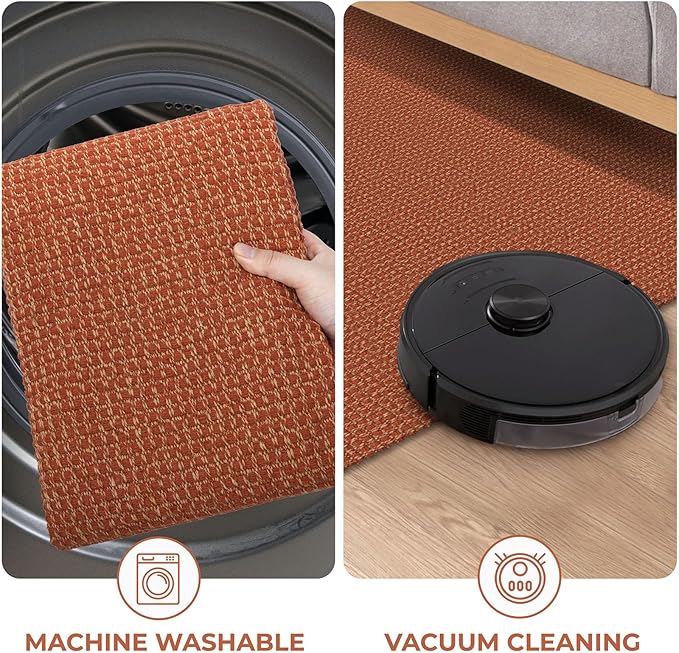 KOZYFLY Indoor Door Mat 2x3 ft Small Area Rugs Washable Front Door Mat Non Slip Rubber Backed Entryway Rug Cotton Entrance Doormat for Front Porch Bathroom Kitchen Bedroom, Orange/Tan
