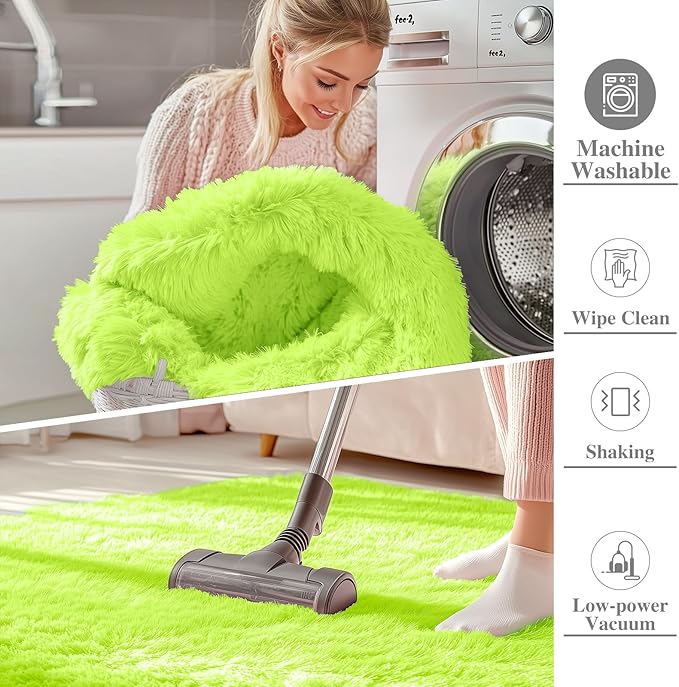 OLANLY 8x10 Machine Washable Large Area Rugs for Living Room, Bedroom, Soft Fluffy Shaggy Bedside Rug, Indoor Floor Carpet for Kids Girls and Boys, Dorms, Nursery, Home Decor Aesthetic, Lime Green