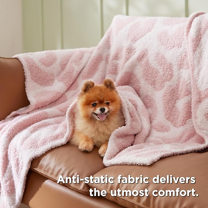 Bedsure Pink Leopard Throw Blanket, Pink Knit Plush Throw Blanket, Gift for Girlfriends Women Friends- Super Soft, GentleSoft Cozy & Warm, Breathable & Lightweight for Bed & Sofa, 50x60 Inches