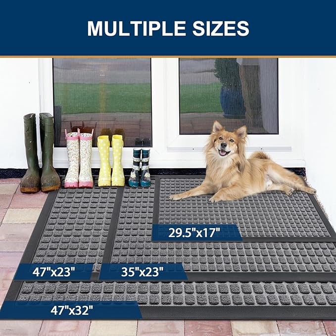 Smiry Front Door Mat Outside Entrance, Heavy Duty Natural Rubber Doormat, Non Slip, Trap Dirt and Moisture, Easy Clean, Low Profile Welcome Floor Mats for Indoor Outdoor Entry, 71x23 Inch, Mix Grey