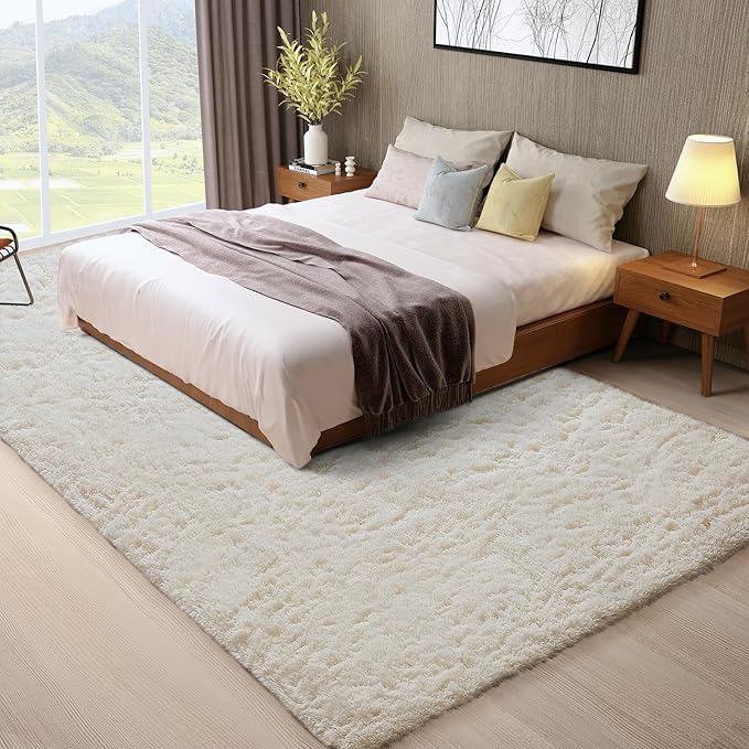 Ophanie 7x9 Area Rugs, Upgrade Non-Slip Fluffy Soft Rugs for Living Room, Large Shag Ivory Fuzzy Plush Rug, Shaggy Big Carpets for Bedroom, Kids Boys Girls Dorm Nursery Home Decor Aesthetic