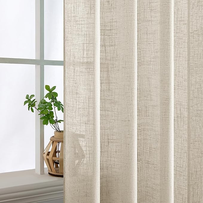MIULEE Cream Linen Curtains 90 Inch Long 2 Panels for Bedroom Living Room, Soft Linen Textured Window Drapes Semi Sheer Light Filtering Back Tab Rod Pocket Farmhouse Modern Burlap Look Decor