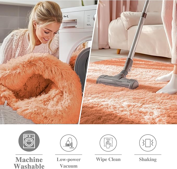 OLANLY Muted Orange Round Rugs for Bedroom - Machine Washable, 9 ft Circle Area Rugs for Living Room, Soft and Fluffy Shaggy Carpet for Teen Girl and Boys, Nursery Rooms, Dorms, Home Decor Aesthetic