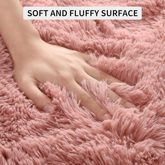 Tepook Super Soft Fluffy Rug for Bedroom, Modern Shaggy Fuzzy Kids Rugs for Living Room, Plush Indoor Nursery Home Decor Dorm Carpet with Non-Slip Bottom, Blush, 4 X 6 Feet