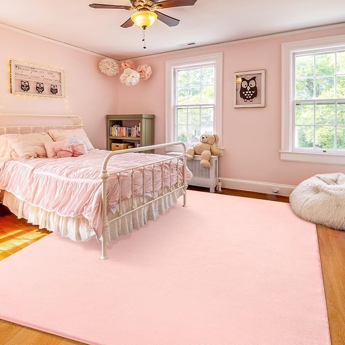 Amearea Large Modern Area Rugs for Bedroom Living Room, 6x9 Feet Pink Thickened Memory Foam Rug, Fluffy Indoor Washable Rugs Non Slip Minimalist Carpet for Boys Girls Dorm Nursery Room Decor