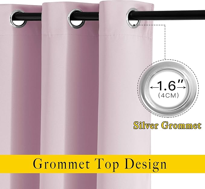 NICETOWN Room Darkening 78 inch Curtains for Doorway 2 Panels, Grommet Light Reducing Thermal Insulated Privacy Door Curtains Window Treatments for Bedroom, Baby Pink, W52 x L78