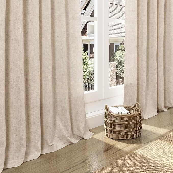 Grey Flax Linen Curtains for Living Room 120 Inches Long Light Filtering Mordern Boho Sheer Curtains Back Tab and Rod Pocket Extra Long Floor to Ceiling Curtain for Bedroom Office 52x120, 2 Panels