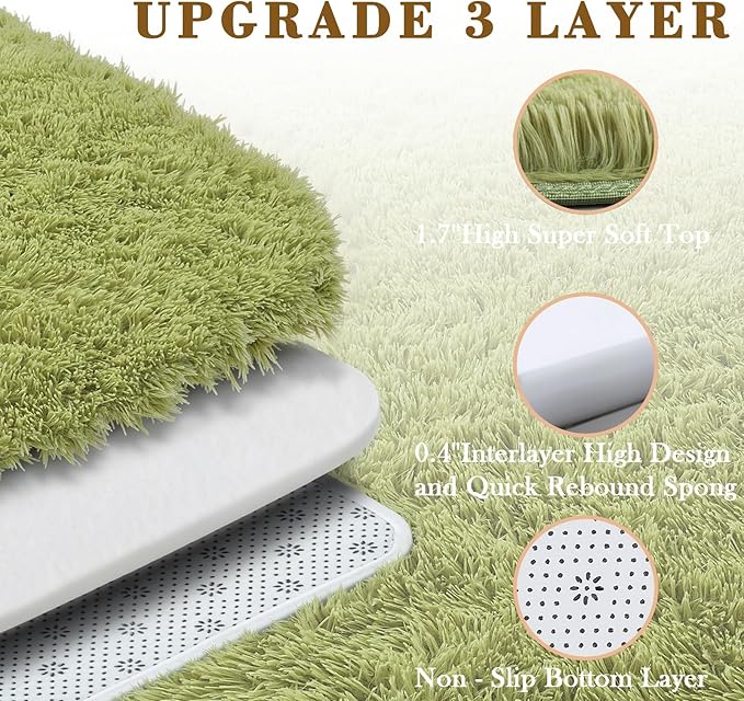 Green Grass Area Rugs for Bedroom, 4x6 Shag Fluffy Carpet, Fuzzy Furry Plush Soft Cute Kids Baby Girls Shaggy Bedside Indoor Floor Rug for Teen Dorm Home Decor Aesthetic, Nursery(4 x 6, Grass Green)