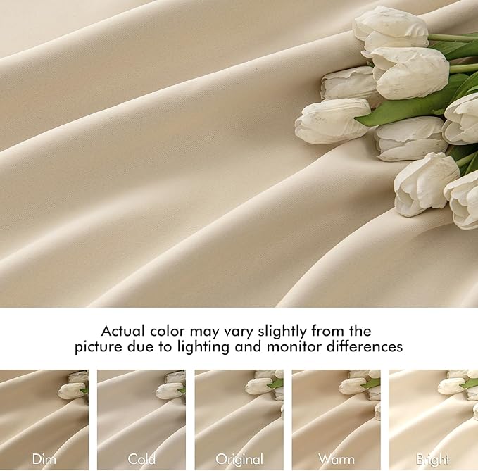 MIULEE Back Tab Cream Beige Curtains 84 Inch Length 2 Panels Set for Living Room Bedroom, Ivory Rod Pocket/Pinch Pleated Light Blocking Thermal Insulated Room Darkening Blackout Curtain 84 Inches Long
