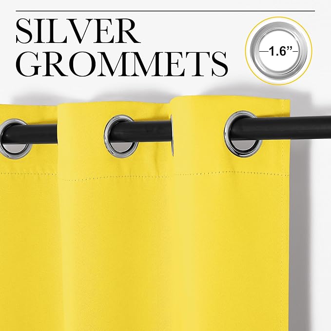 NICETOWN Bedroom Curtain Panels Draperies, Thermal Insulated Solid Grommet Curtains/Drapes (Bright Yellow, 1 Pair, 55 by 68-inch)