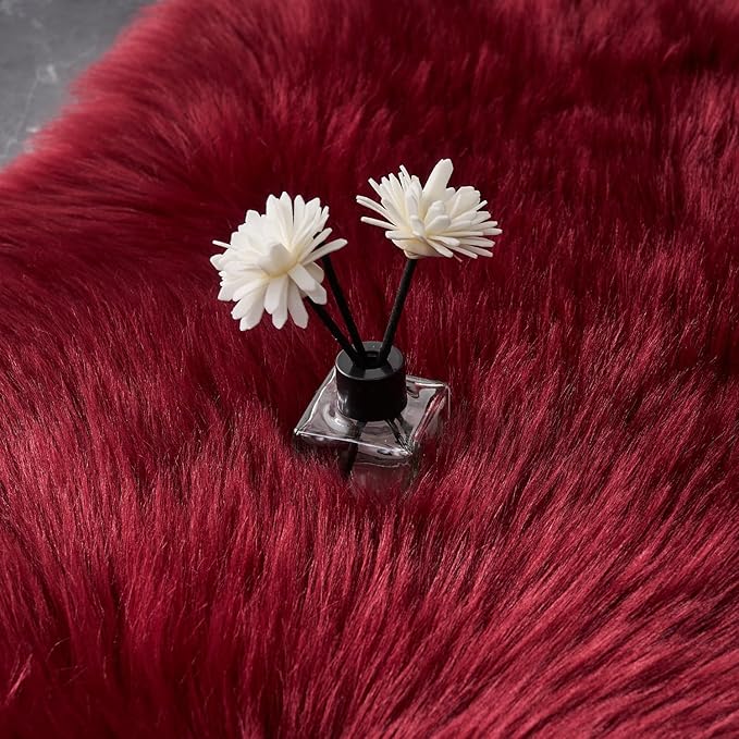 EasyJoy Ultra Soft Fluffy Shaggy Area Rug Faux Fur Rug Chair Cover Seat Pad Fuzzy Area Rug for Bedroom Floor Sofa Living Room (2 x 6 ft Sheepskin, Burgundy)