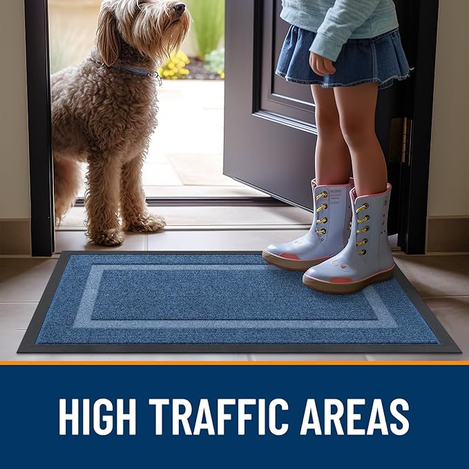 OLANLY Front Door Mat Indoor Outdoor Entrance, Waterproof All-Season, All-Weather Doormat, Sturdy Natural Rubber, Fade Resistant, Low Profile, Easy Clean Patio Porch Entryway Mat, 71x47, Light Blue