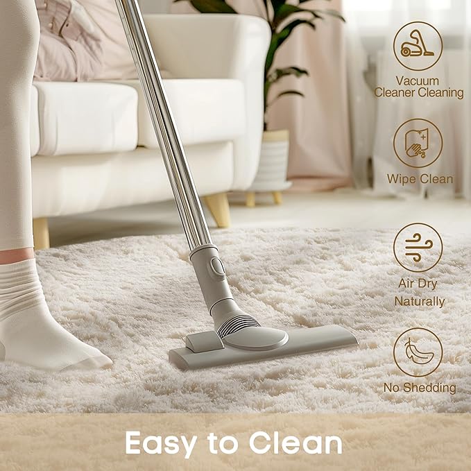 Ophanie Round Rug 2Ft Ivory Circle Area Rug, Fluffy Fuzzy Bedroom Carpet, Plush Soft Shaggy Indoor Floor Cream Living Room Rugs for Kids Home Decor Aesthetic, Nursery