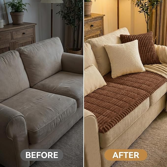 Smiry Couch Cover for Dogs Washable, Non Slip Fuzzy Pet Couch Covers for 3 Cushion Sofa Pet Friendly, Thick Soft Sofa Slipcovers Cushion Protector (Brown, 27.6" x 82.7")