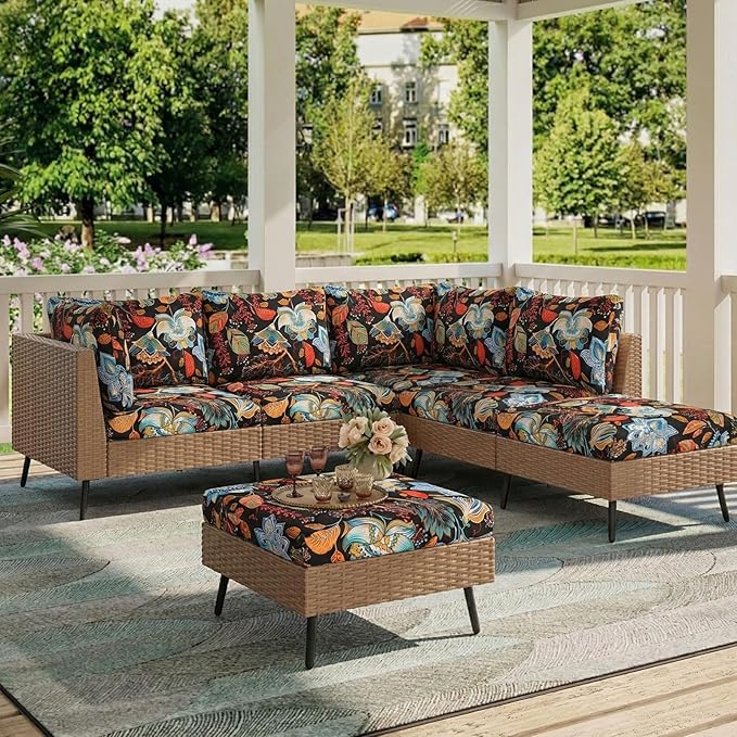 hyha Printed Couch Cushion Covers, Floral Sofa Covers Washable for 2 Cushion Couch, Stretch Pattern Outdoor Cushion Covers for Patio Furniture with Elastic Bottom(Medium, Floral)