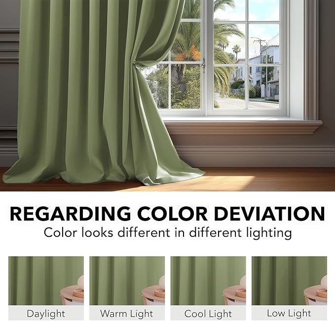 Deconovo Blackout Curtains, Thermal Insulated, W70 x L63 2 Panels, Back Tab, Machine Washable, Room-Darkening Drapes for Bedroom/Living Room Sage Green