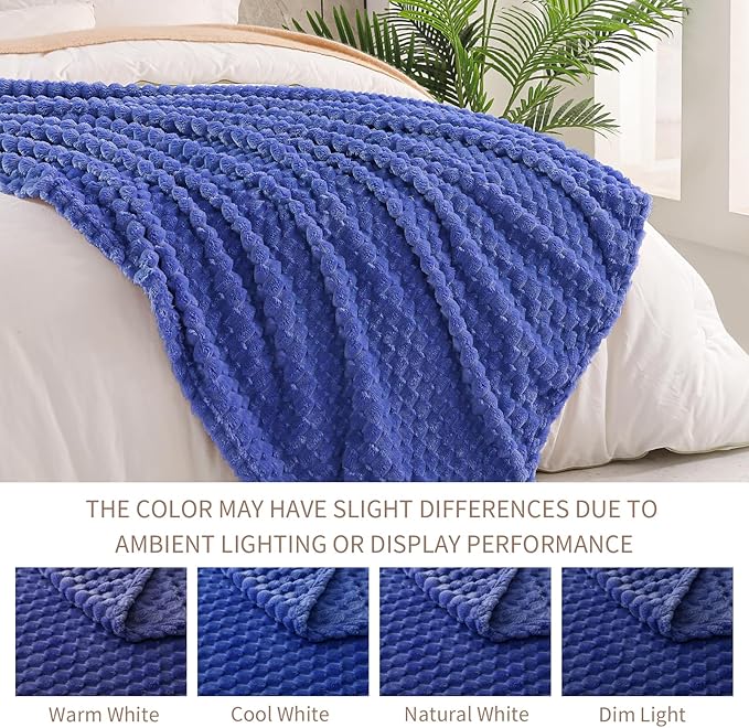 Exclusivo Mezcla Fleece Queen Blanket for Bed, Extra Large Fuzzy Cobalt Blue Bed Blankets, Soft Cozy Plush Sofa Throws for All Seasons, 90x90 Inches