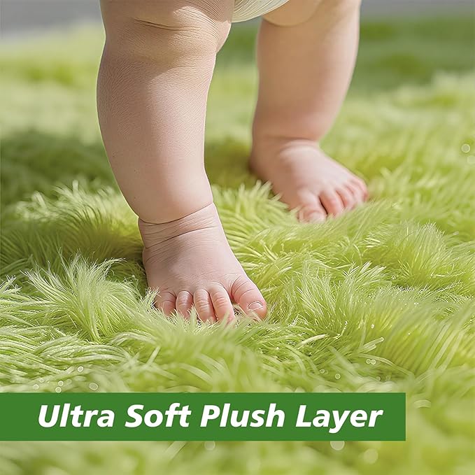 9x12 Fluffy Area Rugs for Living Room,Large Fuzzy Shag Area Rug for Bedroom,Grass Green Soft Non-Shedding Indoor Plush Carpet for Kids Bedroom Nursery Home Decor