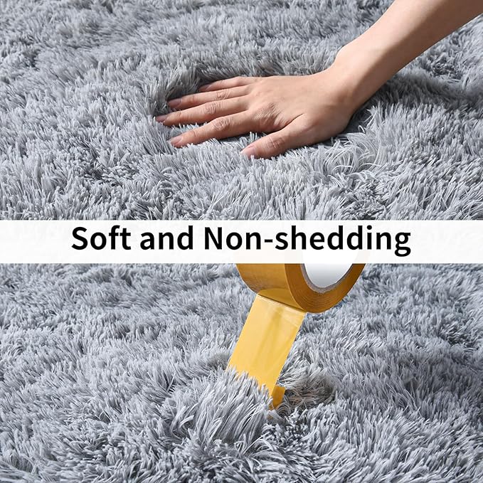 Soft Runner Rugs for Bedroom Hallways, 2 Packs 2x4 Grey Fluffy Shag Throw Area Rug Non Slip for Bedside Dorm, Long Shaggy Furry Carpet for Nursery Living Room
