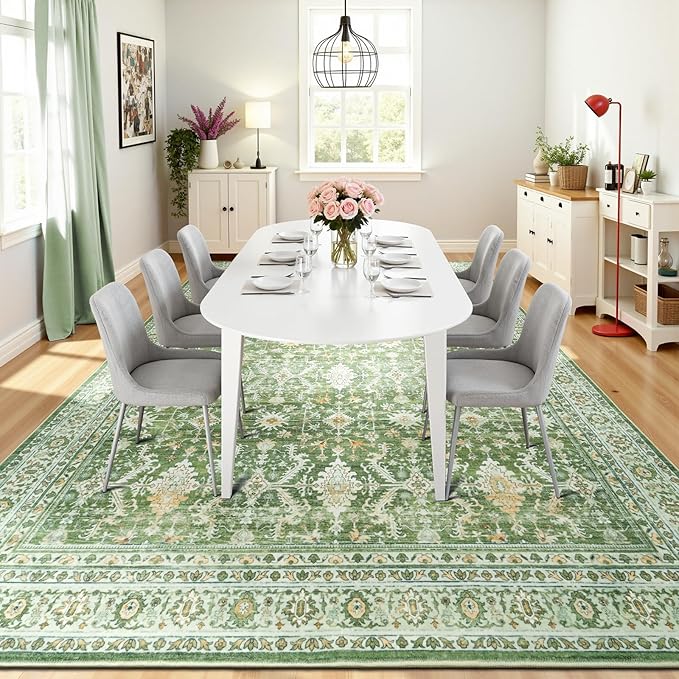 Lofus 8x10 Area Rug for Living Room, Light Green Washable Area Rugs with Non-Slip Backing,Soft Boho Carpets for Bedroom Dining Room Home Office Indoor Nursery