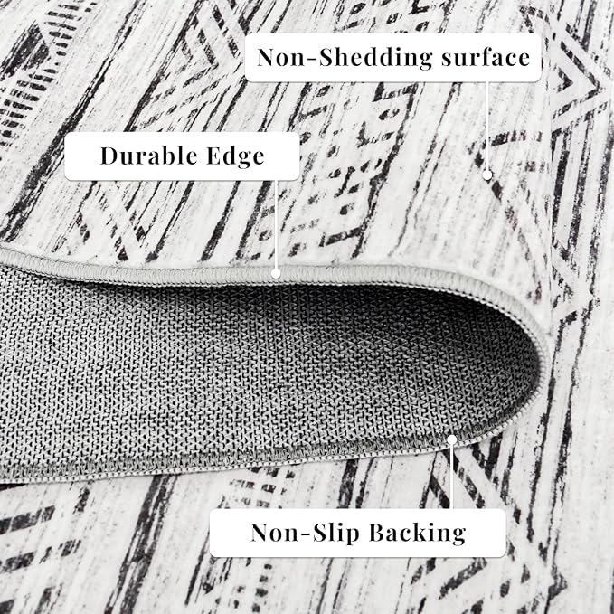 3x18 Washable Kitchen Runner Rug: Modern Moroccan Runners for Hallway Soft Non Slip Rugs with Rubber Backing Low Pile Thin Waterproof Floor Carpet for Entryway Bedroom Bathroom Indoor 3x18 Grey
