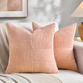 Fancy Homi 2 Packs Peach Decorative Throw Pillow Covers 16x16 Inch for Living Room Couch Bed Sofa, Rustic Farmhouse Boho Home Decor, Soft Corss Patchwork Corduroy Textured Square Cushion Case 40x40 cm