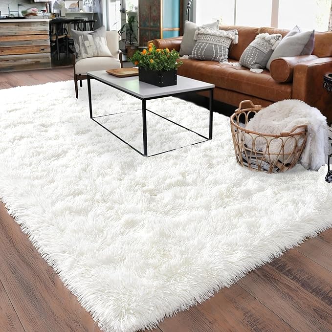 Rugs for Living Room 6x9, Soft Shaggy Modern Shag Area Rug for Bedroom, Upgrade Non-Slip Plush Fluffy Carpet for Kids Boys Girls Room Home Decor Aesthetic, Cream White