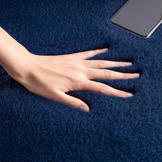 Ashler Faux Fur Rug, Ultra Soft Faux Rabbit Fur, Dark Blue Area Rugs, 6 x 9 Feet Rectangle, Machine Washable Nursery Decor Throw Rugs for Bedroom, Kids Room, Living Room
