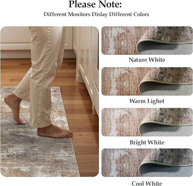 4x8 Washable Kitchen Runner Rug: Modern Abstract Wide Runners for Hallway Soft Non Slip Rugs with Rubber Backing Low Pile Thin Carpet for Entryway Bedroom Bathroom Laundry Indoor(Brown/Brick,4x8)
