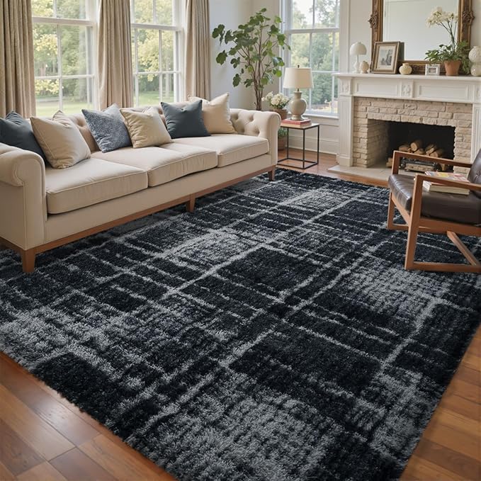 5x7 Ft Large Shag Rugs for Bedroom Living Room, Tie Dyed Ultra Soft Fluffy Furry Area Rug for Indoor Floor, Aesthetic Carpet for Home Decor (Grey)