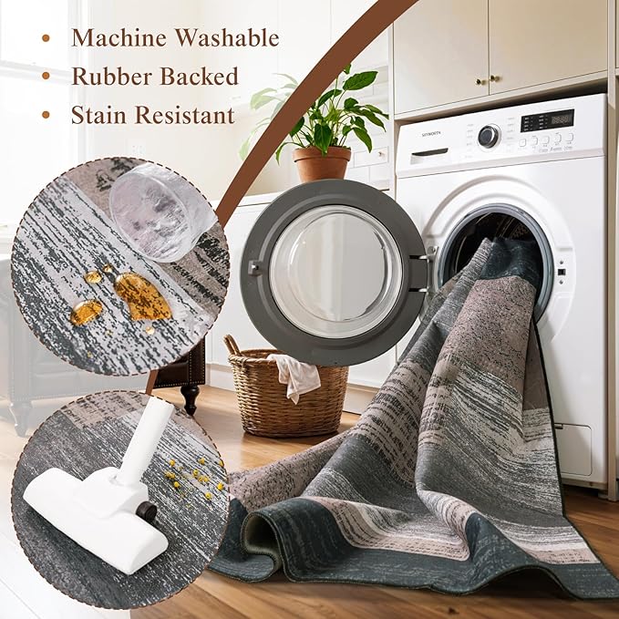 2x3 Washable Entryway Rug,Non-Slip Indoor Door Mat with Vintage Checkered Pattern, Stain & Water Resistant Faux Wool Low Pile for Front Door,Hall,Kitchen,Bathroom - Easy Clean(2x3,Chocolate)