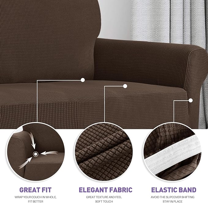 ZNSAYOTX Super Stretch Couch Cover (72"-92") Universal Sofa Covers with Elastic Bottom, Dog Cat Pets Friendly Washable Furniture Protector Fitted Sofa Slipcovers Stay in Place (Coffee, Sofa)