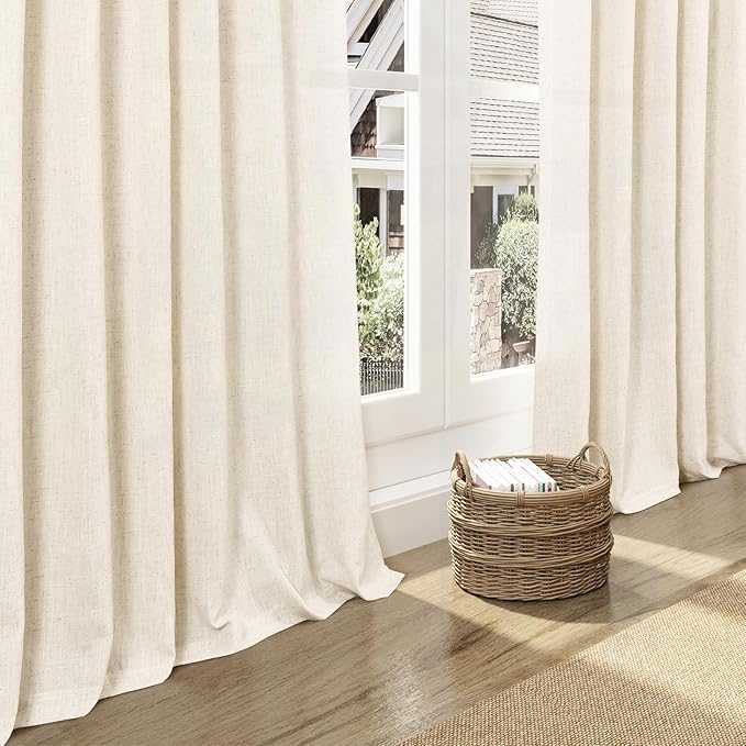 Nanspring Warm Beige Linen Curtains 108 Inches Long for Living Room Bedroom 2 Panels Set Extra Long Back Tab Curtain Light Filtering Sheer Drapes Floor to Ceiling Curtain for Large Windows 52x108