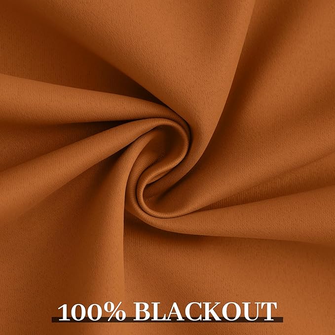 Yakamok Room Darkening 100% Blackout Curtains Grommet Window Treatments with 2 Thick Layers-Burnt Orange Thermal Insulated Drapes Set of 2 Panels for Bedroom Living Room 38 Inches by 63 Inches Length