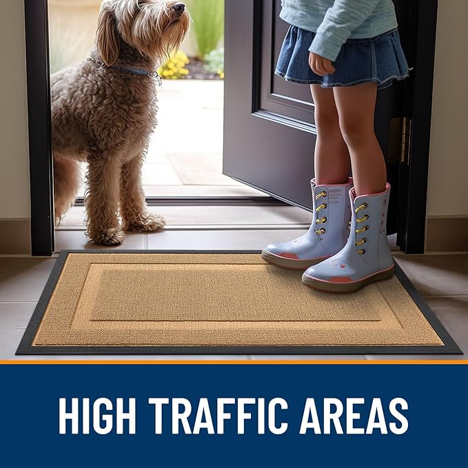 OLANLY Front Door Mat Indoor Outdoor Entrance, Waterproof All-Season, All-Weather Doormat, Sturdy Natural Rubber, Low Profile, Easy Clean Patio Porch Entryway Mat, 47x23, Butter Yellow
